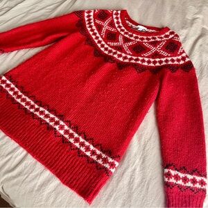 J. Jill Red Wool Blend Nordic Fair Isle Pullover Soft Cozy Sweater W Size Small